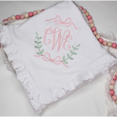 Embroidered Monogrammed Baby Girl Ruffle Blanket / White / Soft Cotton / Baby Coming Home / Newborn / Shower Gift