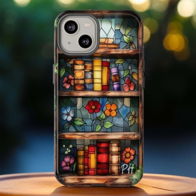 Stained Glass Floral Bookish Phone Case, Faux Stain Glass Reading Theme Book Club Phone Cover, iPhone Pro Max, Pixel Pro, Samsung Ultra Plus